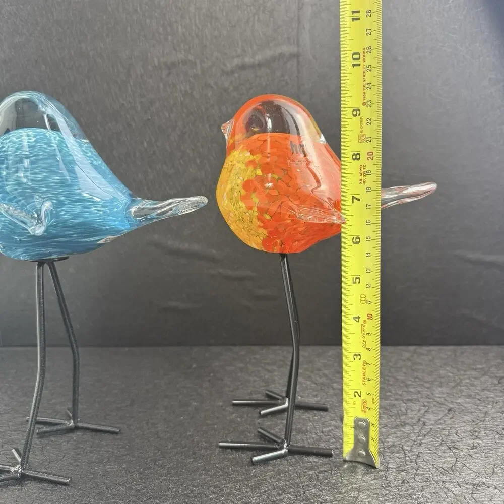 BIRDS Style Hand-Blown Glass Birds Figurines Tall Metal Legs (set/2 birds) - Picture 4 of 16